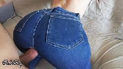 Horny step sister fucks in ripped denim and takes a big load of cum